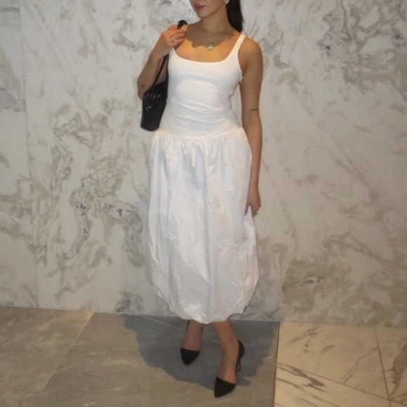 Zara balloon drop waist mixed media white dress - Picture 10 of 10